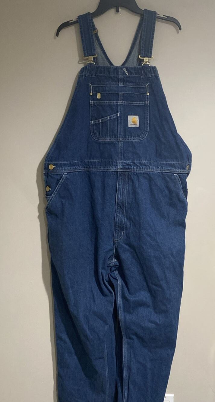 Carhartt Mens Loose Fit Denim Bib Overalls Blue OR4672-M 44x30 Workwear Utility